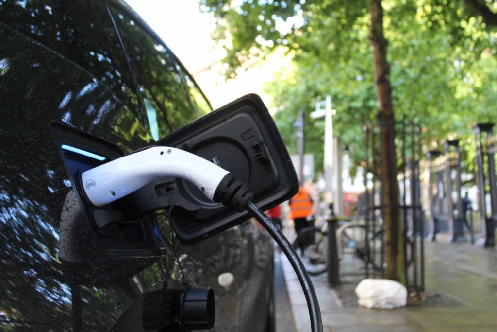 Electric car at charging station