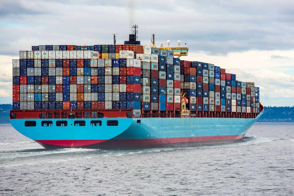 Cargo ship approaching shore